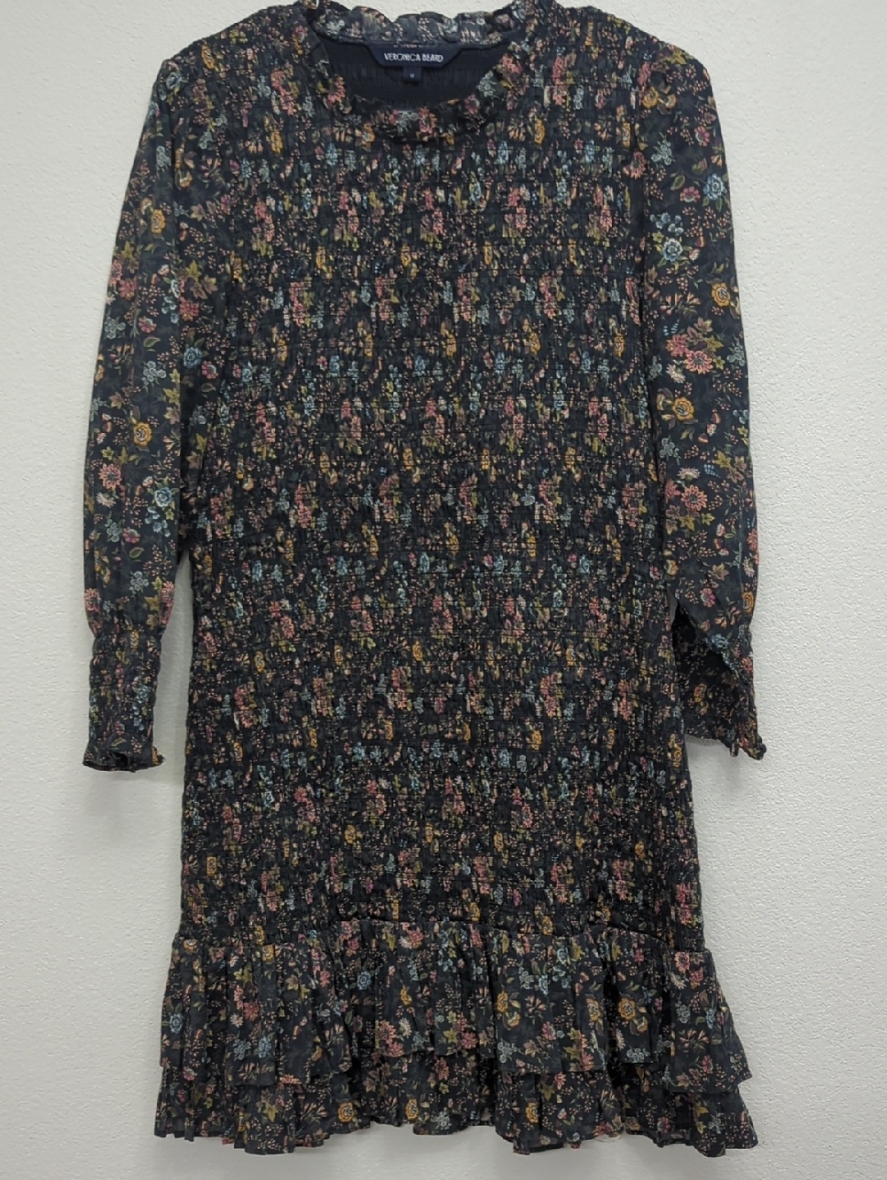 Veronica Beard Dress Black Floral Ruffle Hem Dress